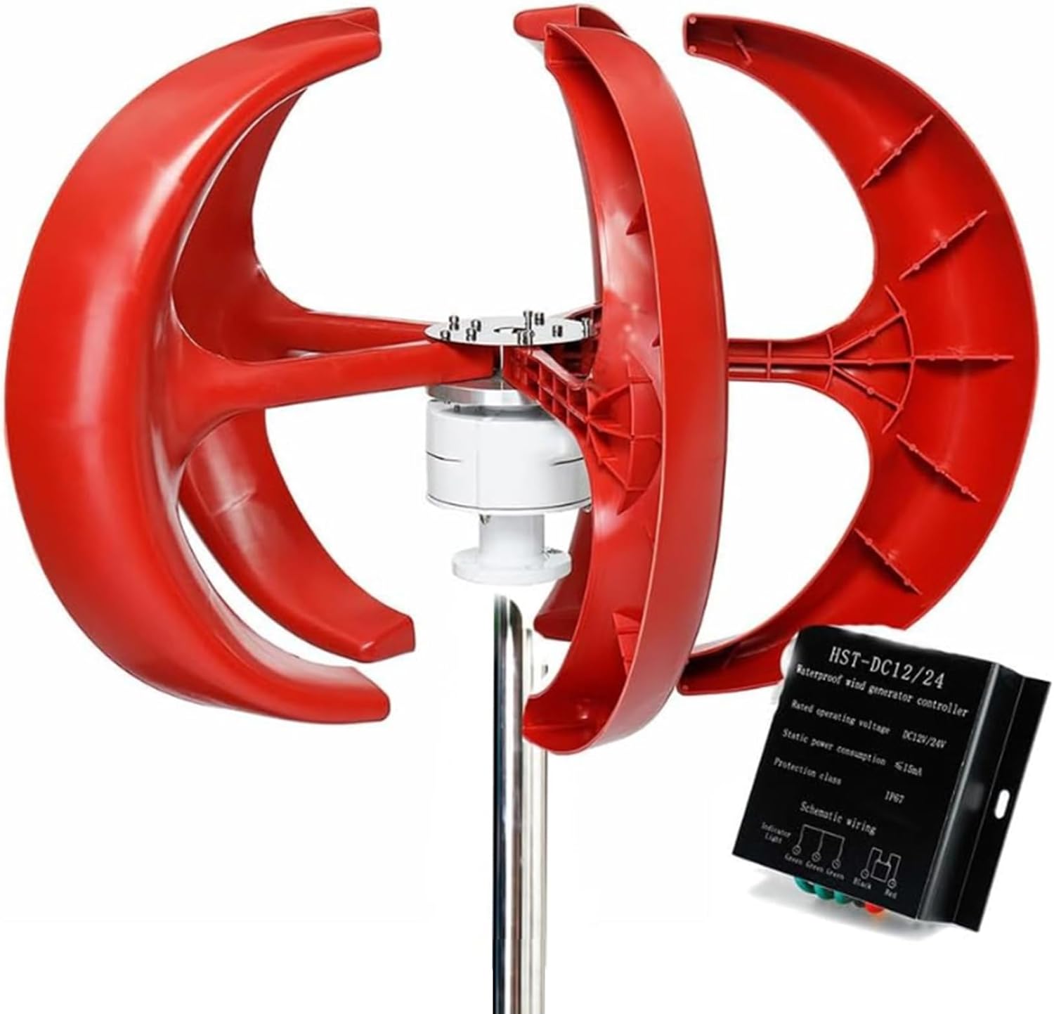 24V,BAOJUHUIKANG 12V 24V 48V 4000W Vertical Wind Turbine Wind Turbine Generator,5-Blade Wind Power Generator with MPPT Controller for Home Camping (Noiseless)