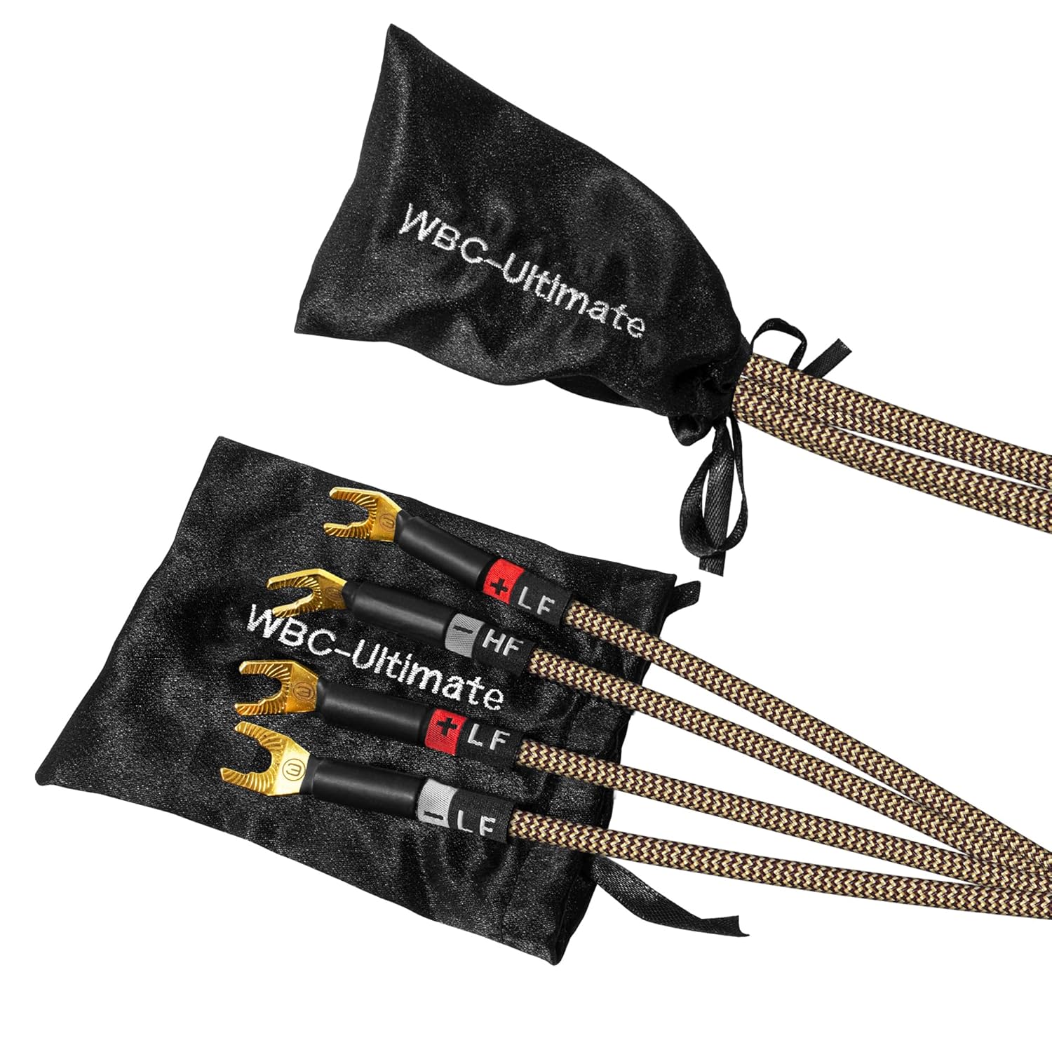 WORLDS BEST CABLES 10 Foot Ultimate - 12 AWG - Ultra-Pure OFC - Premium Audiophile HiFi Bi-Amp Speaker Cable Pair with Eminence Spade Plugs & TnBrwn Tweed Jacket