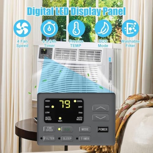 Window Air Conditioner, 12,000 BTU Capacity Covers 550 Sq Ft, Smart Home Compatible with Remote Control and with Wi-Fi Connectivity, Quick Install Window Unit for Bedrooms & Living Spaces