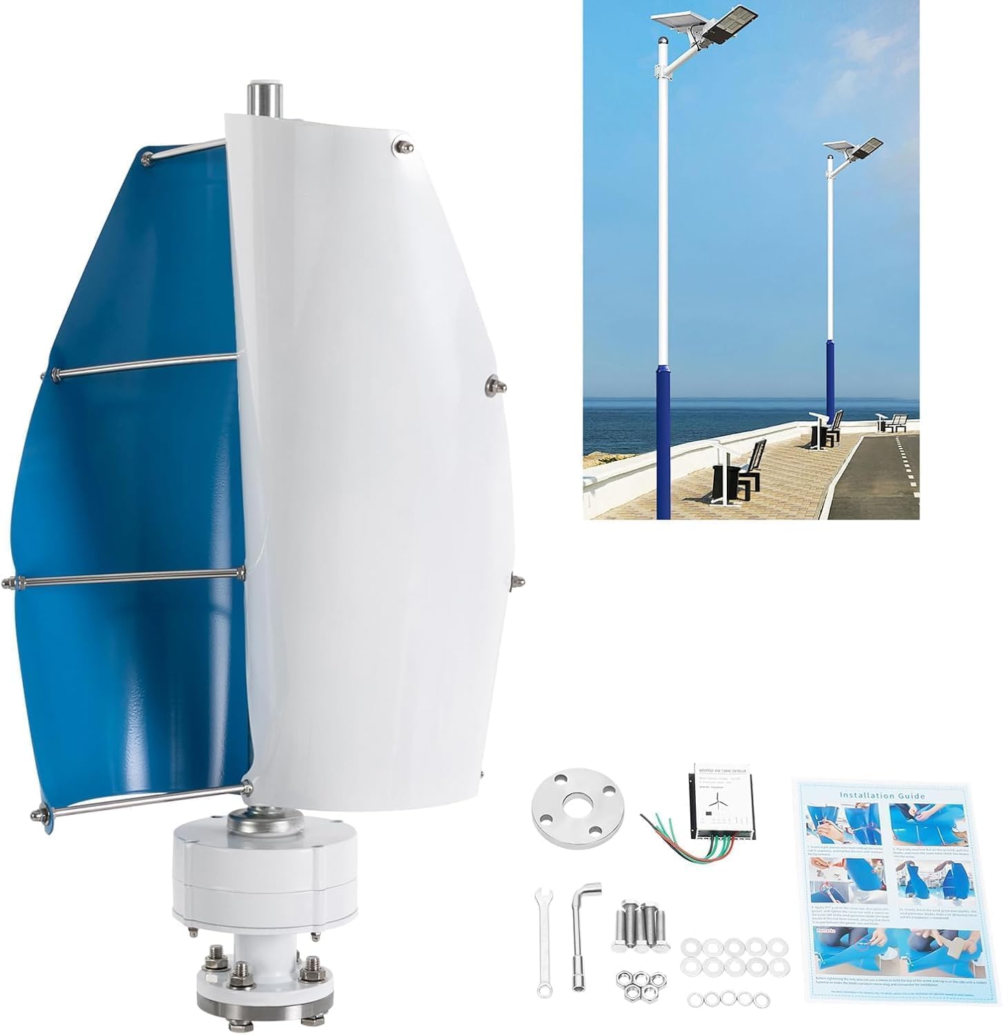 Vertical Wind Turbine, 100W 12V Wind Turbine Generator Kit w/Controller,Wind Power Generator,Automatically adjust,13m/s Rated Wind Speed for Home,Gazebos,Boats
