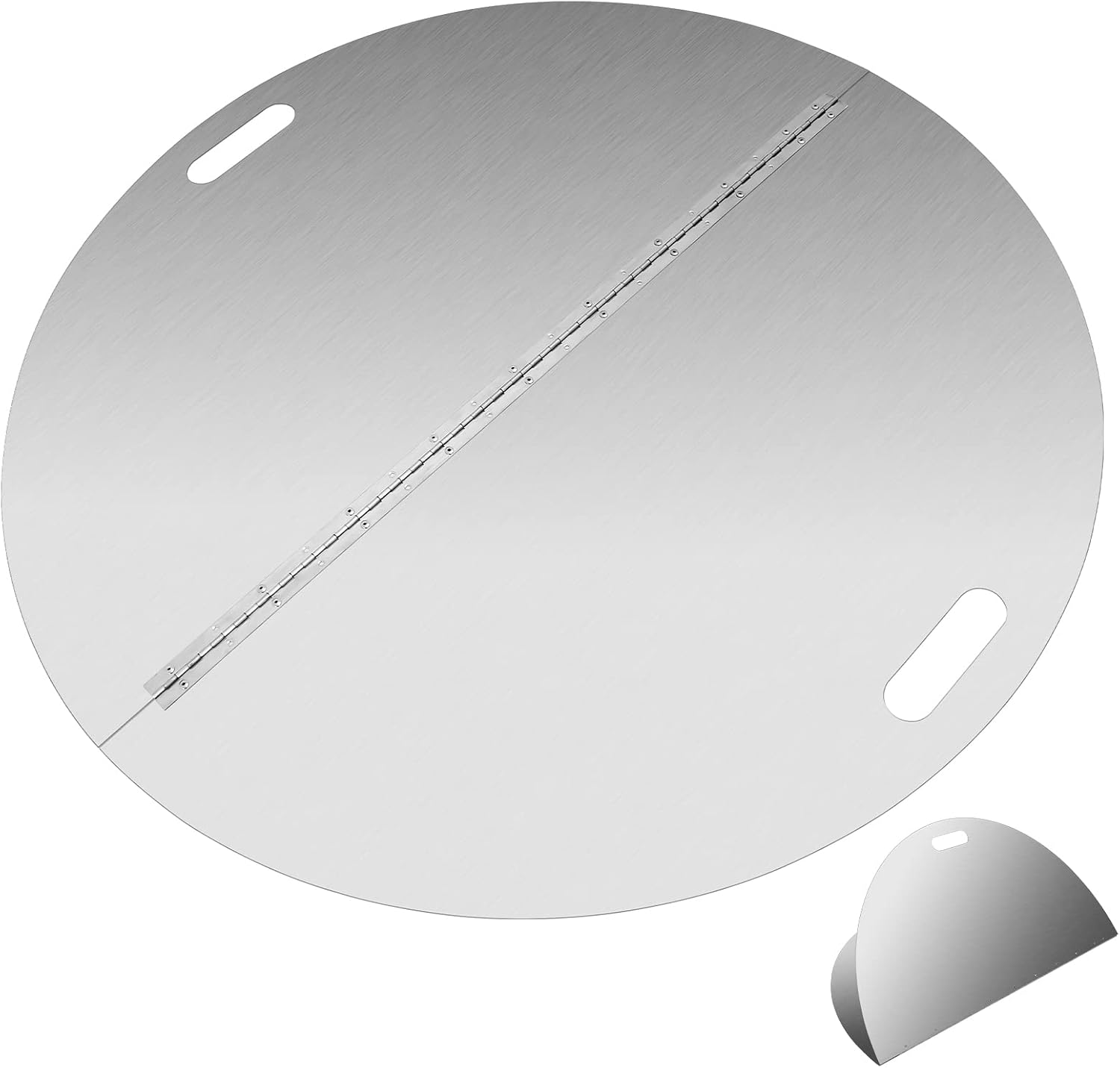 40 Inch Round Fire Pit Cover 304 Stainless Steel Foldable Fire Pit Lid Built-in Handle Design 3mm Thickness for Any Round Patio Fire Pits