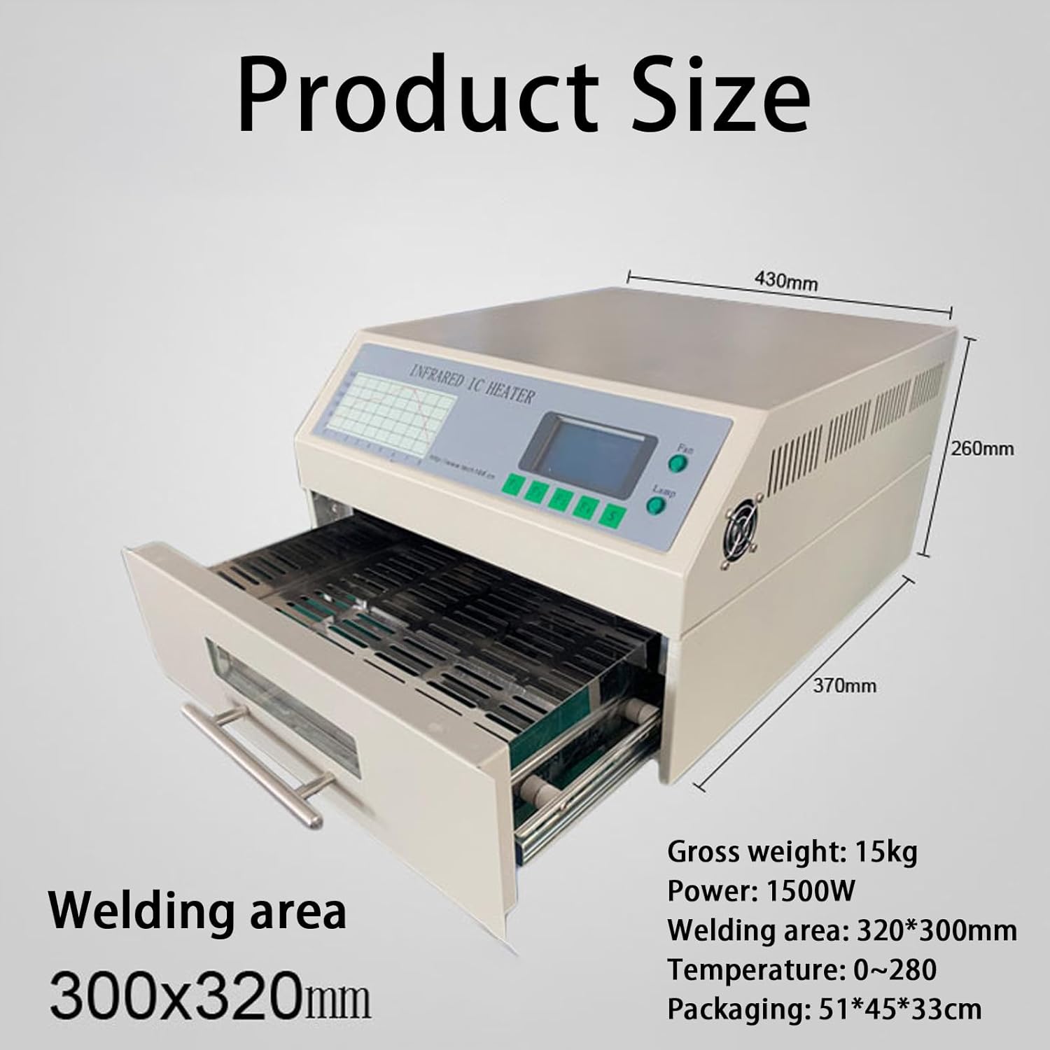 1500w Soldering Station Welding Machine Infrared Heater,Reflow Oven,with A Pair of Gloves,11.8x12.6 Inch Soldering,8 Temperature Options,for R&D and Small Batch Production