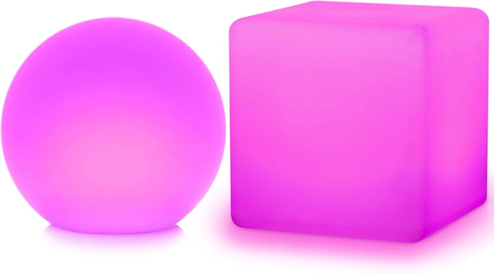 Mr.Go 12-inch LED Ball Light and 12-inch LED Cube Light Bundle, Rechargeable, Remote Control, Dimmable 16 RGB Colors 4 Modes, Waterproof, Great as Night Light Mood Lamp Ambient Lighting Decorations