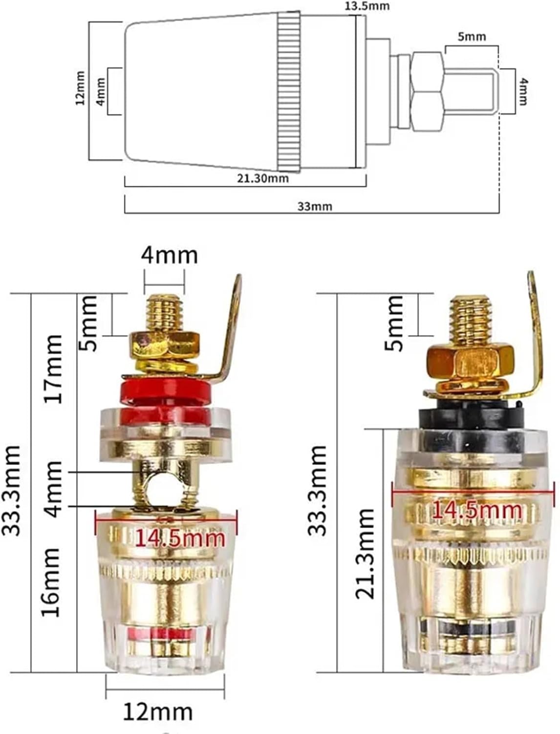 10PCS Banana Socket 4mm Wire Binding Post Copper Power Amplifier Speaker Terminal Crystal Cable Adapter Jack Connector(5 Red 5Black)