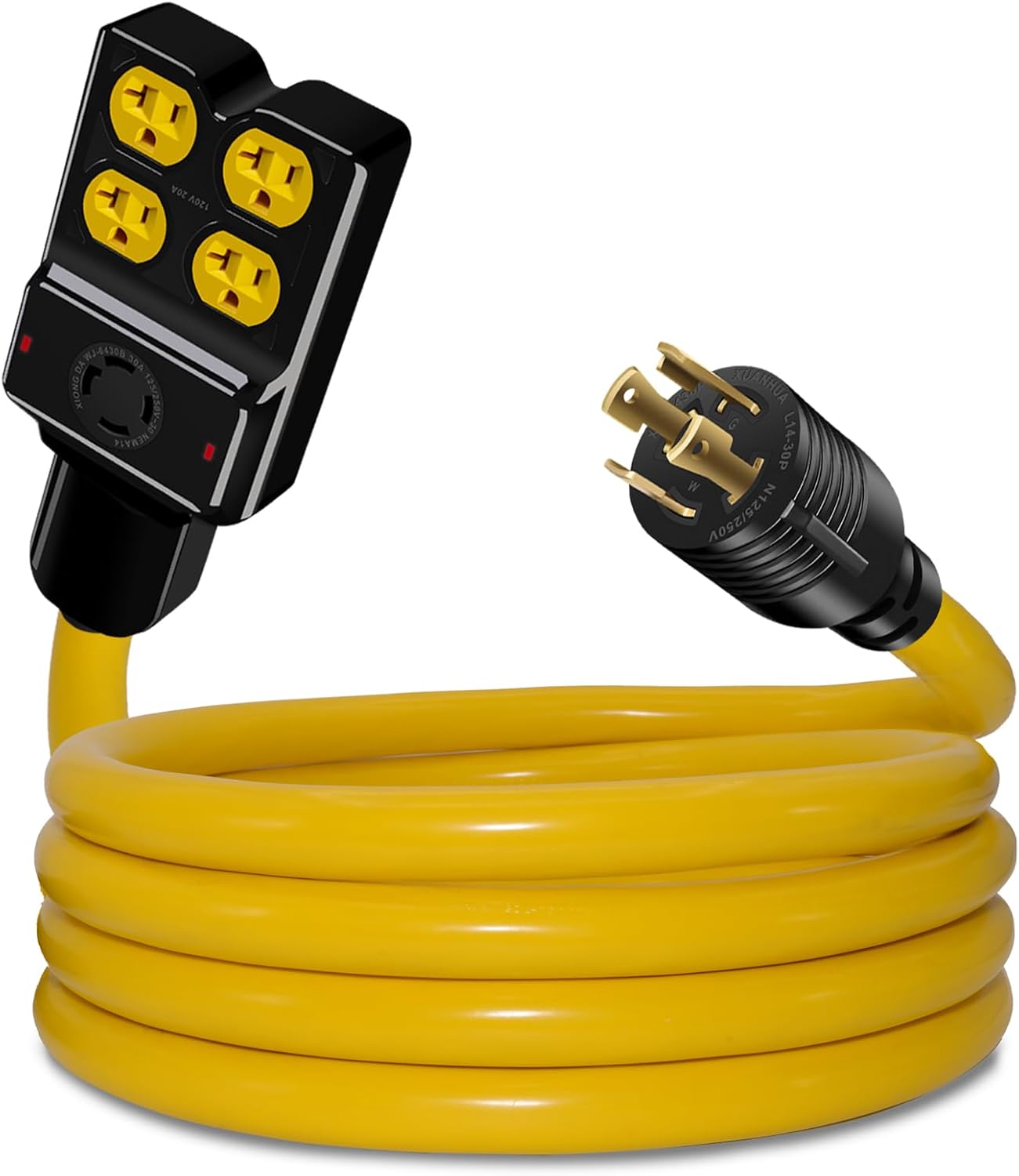 NEMA L14-30P to 4X 5-20R/5-15R&L14-30R Generator Adapter Extension Cord, 4 Prong 30 Amp to 110V,Twist Locking to 15 Amp/20 Amp Household Outlet, 125/250V 7500 Watts, ETL Listed (10FT)