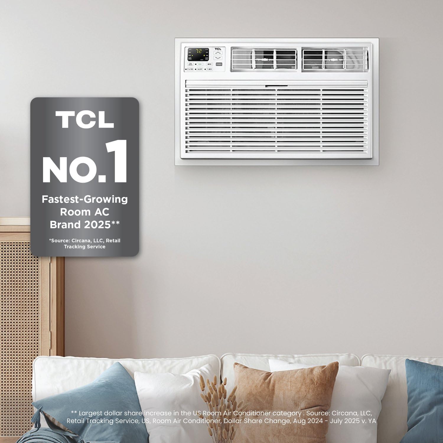 TCL H10T9EX1-A 10,000 Smart Through-The-Wall Air Conditioner, Fan & Dehumidifier, 450 Sq. Ft, 230V, Remote Control, Compatible with Alexa/Google Assistant, 10000 BTU, White