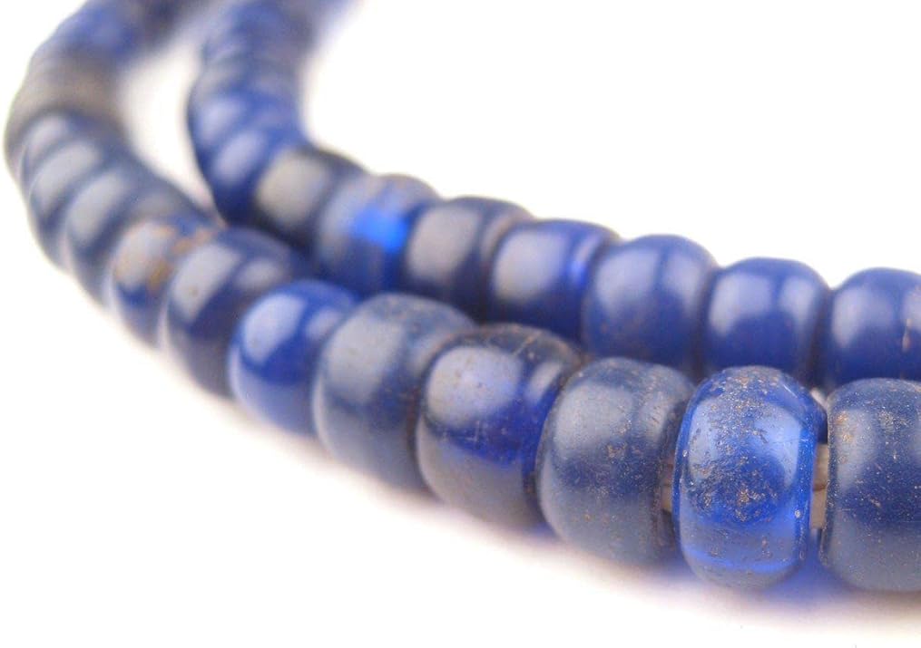 The Bead Chest Old Semi-Translucent Navy Blue Padre Beads, Full Strand of Vintage Glass Trade Beads
