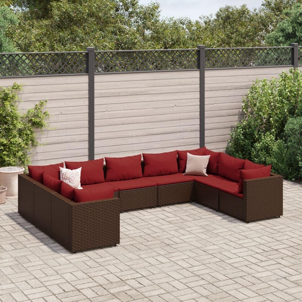 9 Piece Patio Lounge Set with Cushions Brown Poly Rattan,7Piece Garden Lounge Set with Cushions Durable Poly Rattan Modular for Backyard, Patio Furniture Sets for Patio, Lawn & Garden