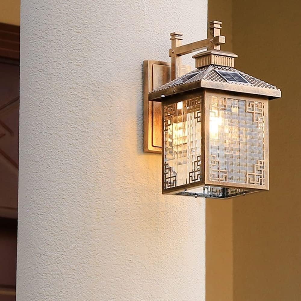 Wall Light Waterproof Solar Wall Mount Lighting Aluminum Outdoor Wall Sconce Sun Powered Wall Lamp Fixtures Compatible with Garden Villa Garage Decor Lamp, Gold,Ceiling Lighting