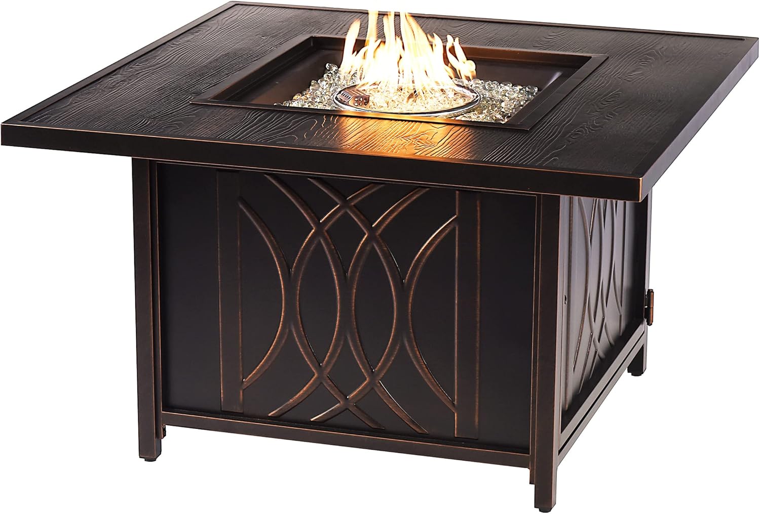 Oakland Living AZCAVE-FPT-AC Aluminum 42 in. Square Propane Beads, Lid and Fabric Cover Finish Outdoor fire Table, Antique Copper