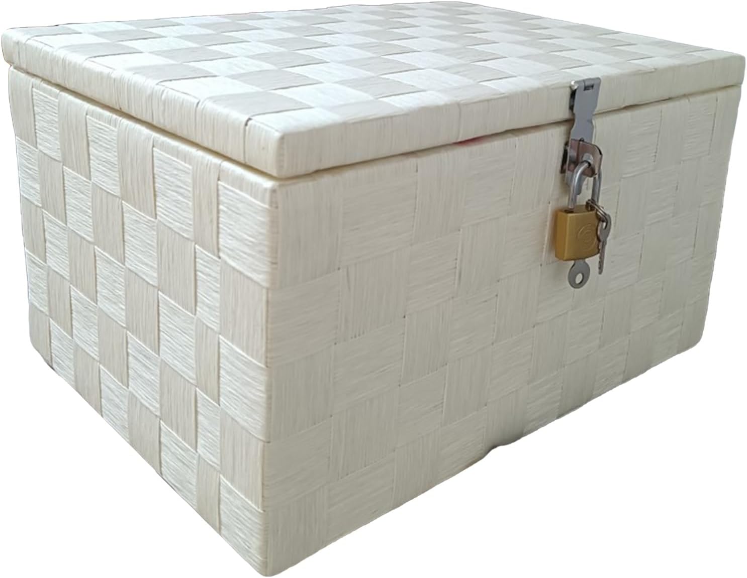 Hand Woven Storage box With lid Solid Wood Frame Stackable Decorative Organizer bin Multi Scenario use for Home Garage Camping Available in Various Patterns(Beige Diamond,50cm/20in)