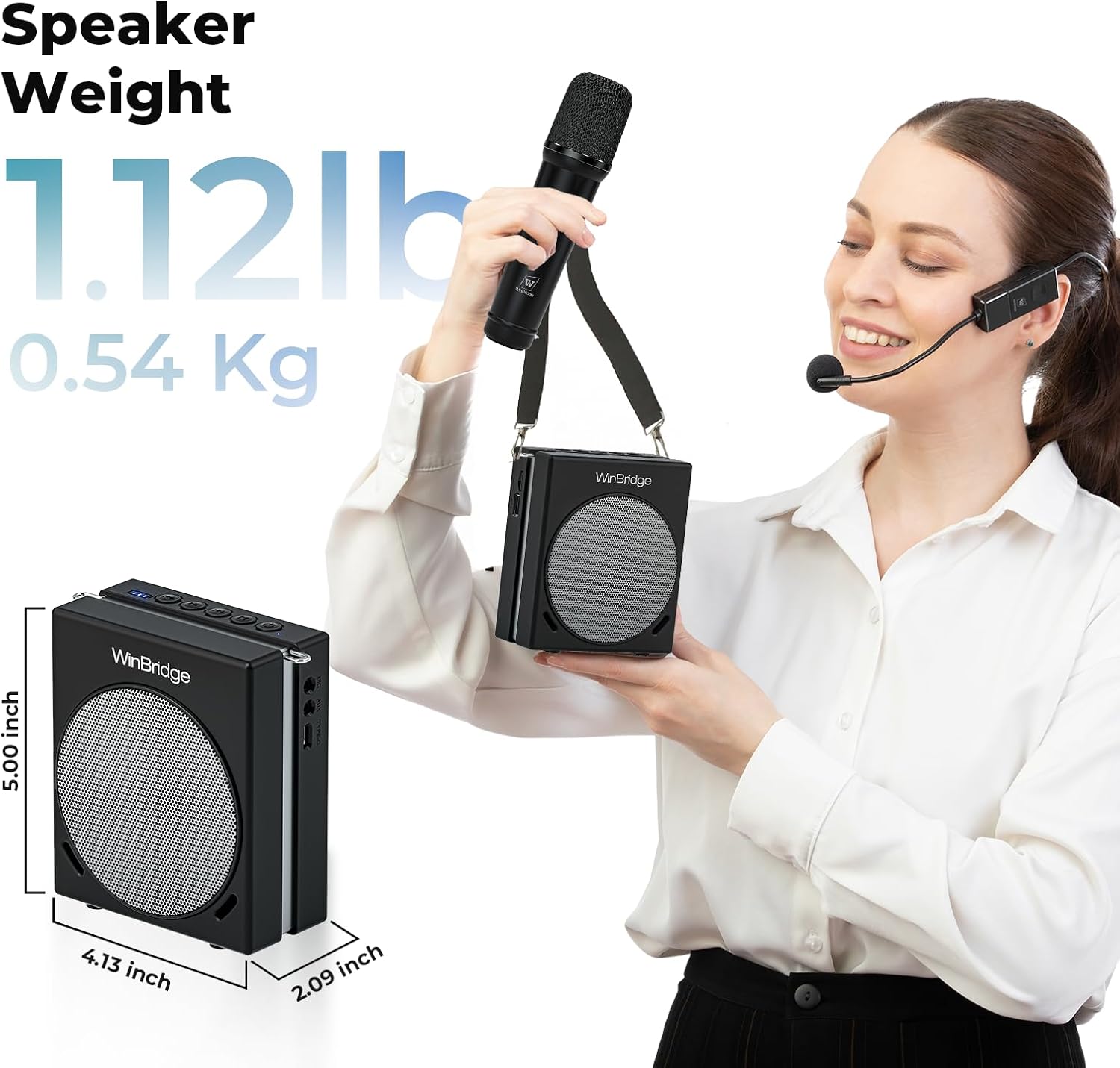 WinBridge Portable PA System with Bluetooth Microphone, 30W Wireless Voice Amplifier Speaker & Portable Microphone for Teachers, Tour Guide, Presentation, Coaching, Church, Classroom S91