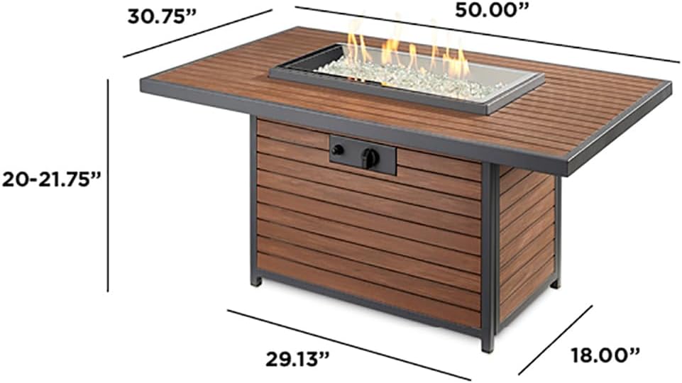 The Outdoor GreatRoom Company Kenwood Fire Pit Table with Electronic Ignition (KW-1224-19-K-CF-DSI-NG), Natural Gas, 31x50-Inches