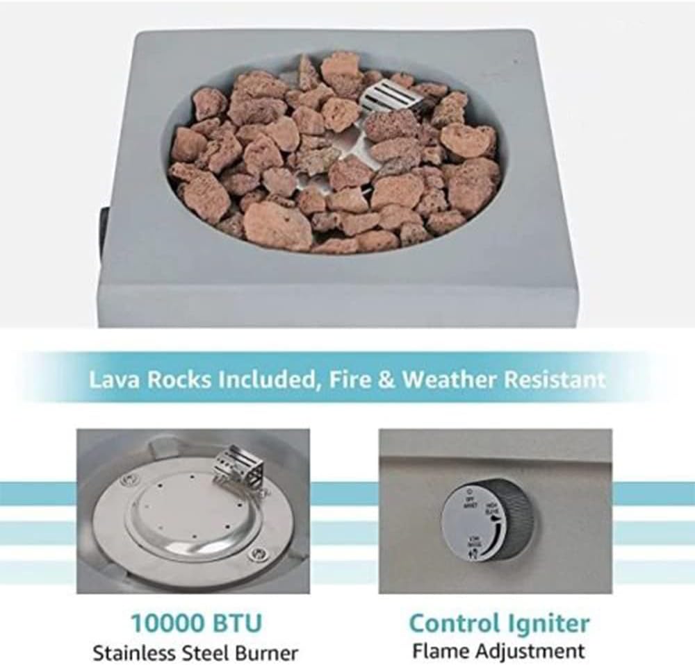Table Top Brazier, Propane Fire Pit Table, 10,000BTU Outdoor Patio Gas Fire Pit with Lava Rock and PVC Cover, Garden Slate Look