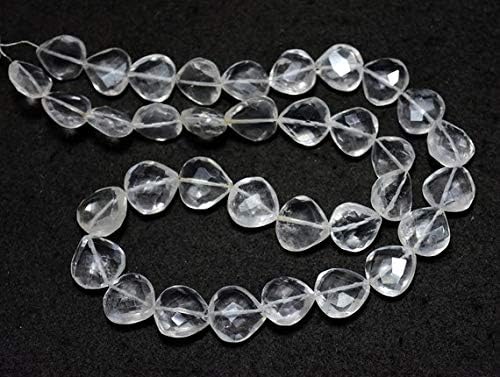 crystal quartz beads, faceted heart beads, crystal faceted straight drill gemstone, 12-14mm approx,8.5 inch strand