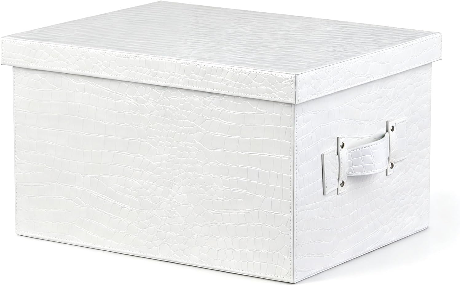 Premium Leather Storage box With lid Reinforced Handle Stackable Multi Purpose Organizer for Home Office Garage Camping Dorm pet Supplies Outdoor Storage Cabinet(White,49cm/19.3in)