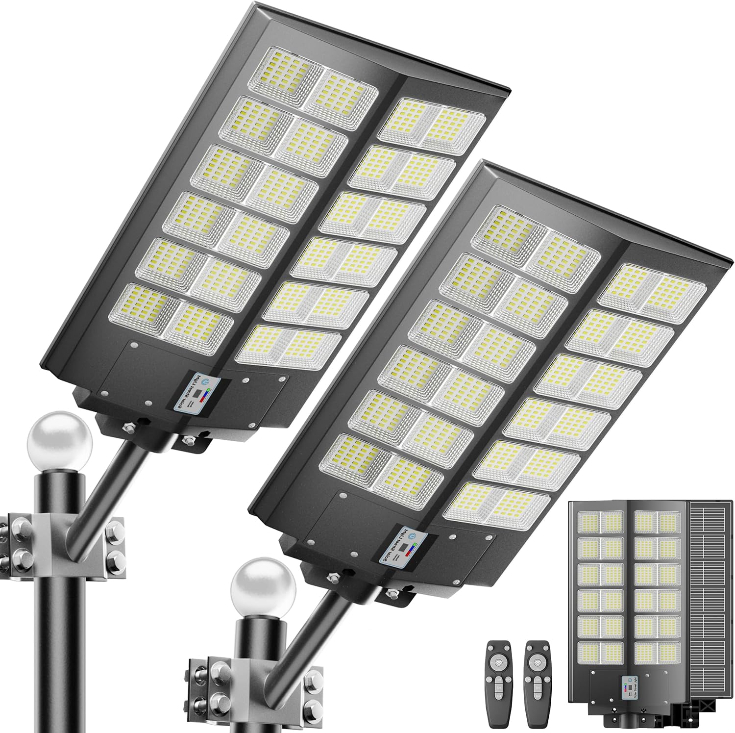 2-Pack Solar Street Light -9000W Solar Street Lights Outdoor 120000LM,7000K Commercial Parking Lot Light, Flood Outdoor Lights IP66 Waterproof with Motion Sensor，3-Year Warranty