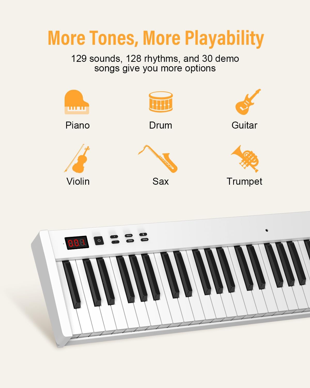 KONIX 88 Key Semi Weighted Keyboard Piano, Full Size Digital Piano with Double X Stand, Portable Keyboard Piano for Beginner Include Sustain Pedal, Power Supply and Piano Bag - White