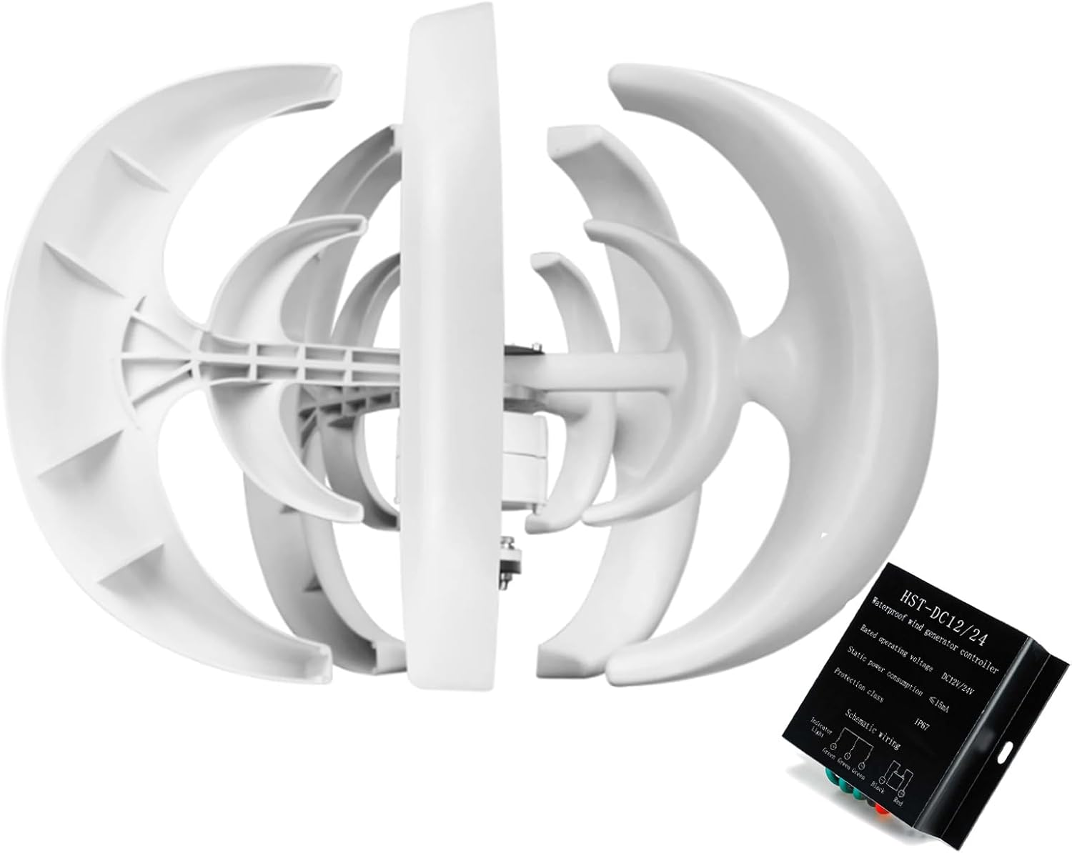 3000W Vertical Wind Turbine 12V-220V Vertical 5 Blades Wind Turbine Low Noise for Outdoor Street Lights-with Mppt Controller (White)