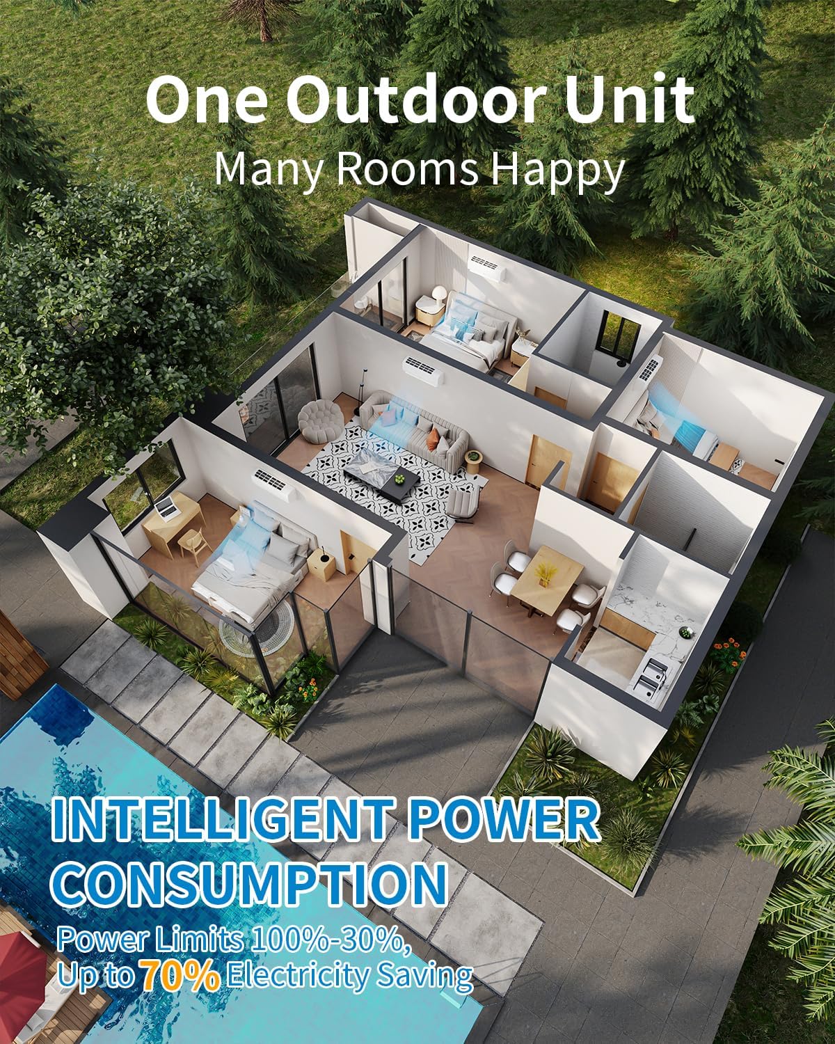 24000 BTU Dual Zone Mini Split Air Conditioner, 20 SEER2 12000+12000 BTU Wifi Enabled Multi Zone Ductless,160 Sq.Ft Cooling/Heating,Smart Inverter, Installation Kit, White