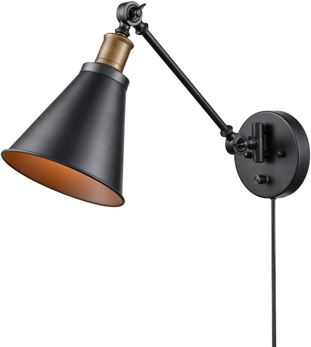 Swing Arm Wall Lamp Industrial Wall Sconce with Switch, Retro Adjustable Wall Lighting Fixture E27/E26 Base for Bedside Reading Lamp Decorate, Black Finish,Without Plug(with Plug)