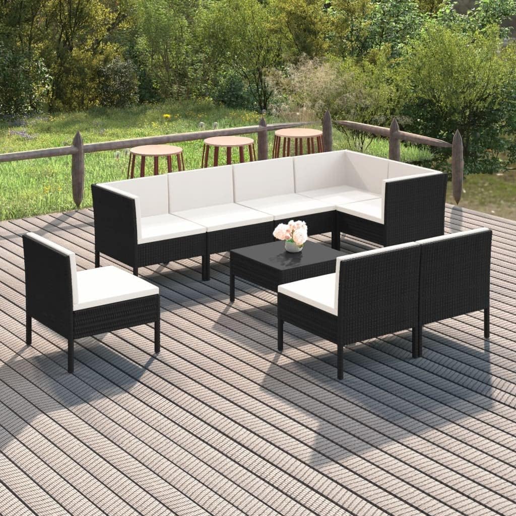 9 Piece Patio Lounge Set with Cushions Poly Rattan Black,Modern Patio Lounge Set Relaxing and Comfortable Outdoor Furniture Patio Furniture Sets, Outdoor Furniture Sets