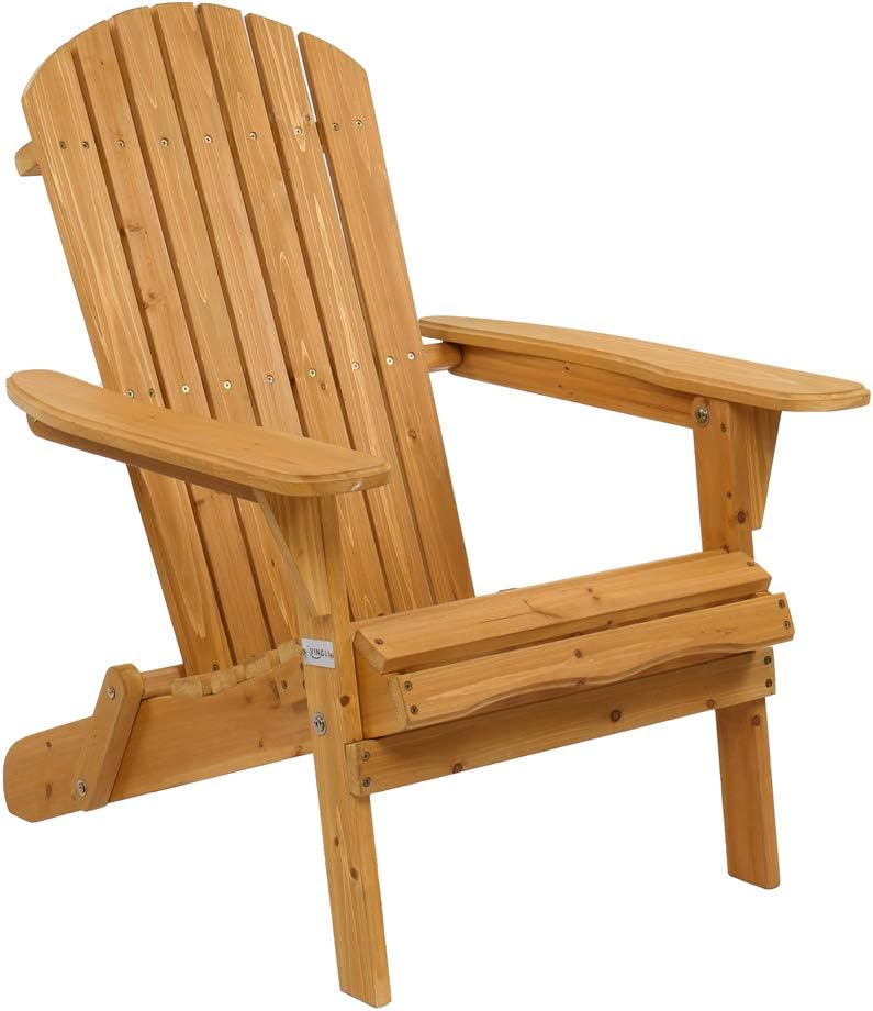 VINGLI Wooden Adirondack Chair 350 LBs Support Ergonomic Design, Folding Outdoor Patio Fire Pit Lounge Armchair Furniture w/Natural Finish, for Beach, Poolside, Balcony