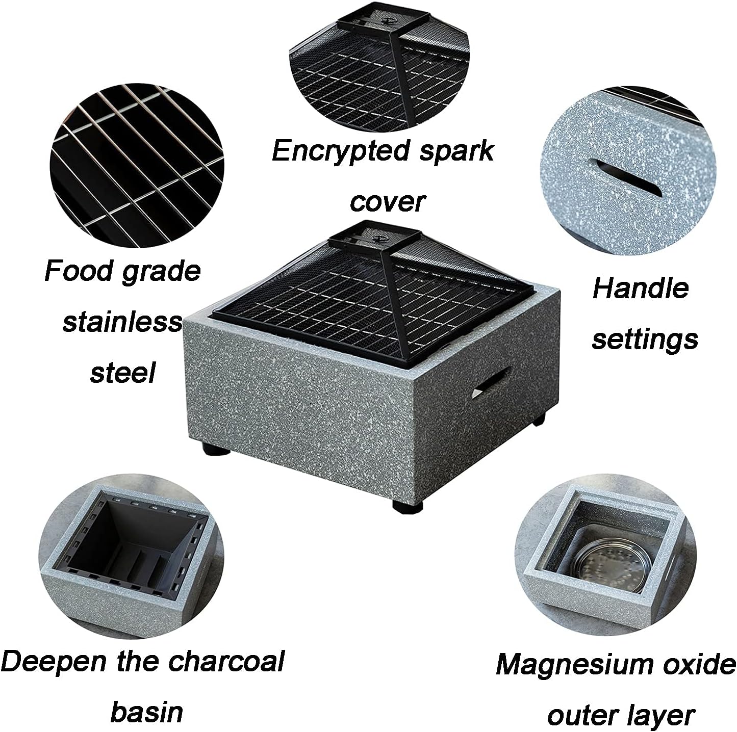 Fire Pit Outdoor fire Pit Table, Square Wood-Burning fire Pit on Home Terrace, Outdoor Charcoal smokeless Grill
