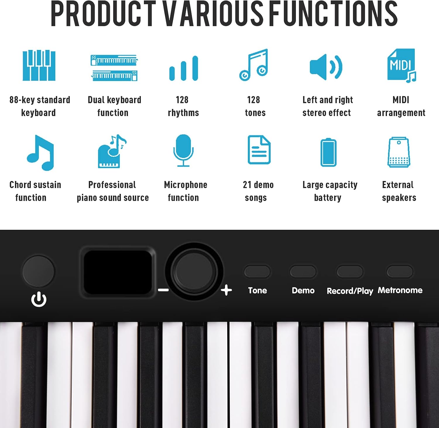 88 Key Foldable Digital Piano Keyboard,Full Size Semi Weighted Keys Bluetooth Keyboard Portable Electronic Piano with Pedal, piano bag,charger,Bluetooth MIDI,music stand for all ages