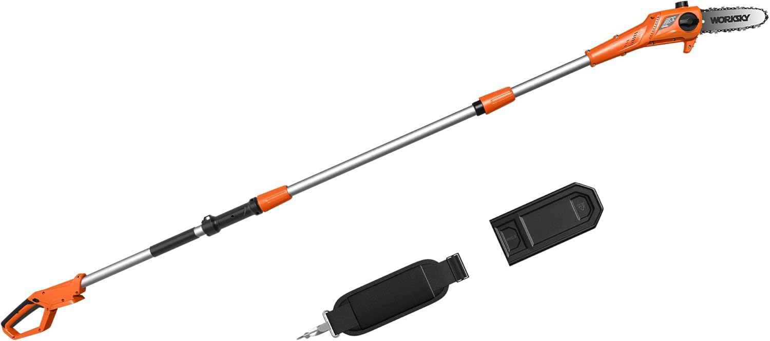 Cordless Pole Saw (NO BATTERY) Compatible with Dewalt 20V Battery, 8 Inch Electric Pole Saw with Extension Pole 14.3 FT Max, Pole Saws for Tree Trimming, 13 FT/S Cutting speed Auto Lubrication System