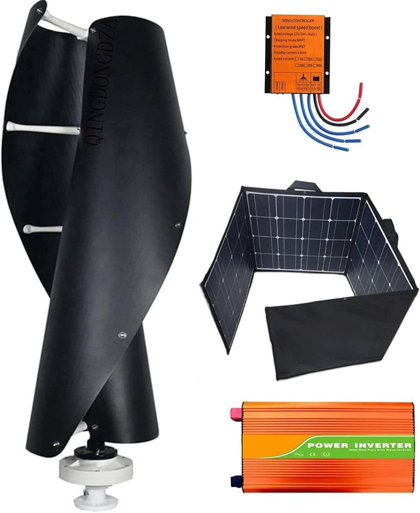 LiuSj JUnSt 12000W Vertical Spiral Wind Turbine Permanent Magnet Generator,DC 12V 24V 48V 220V Vertical Axis Coreless Wind Power (with Controller, Black)