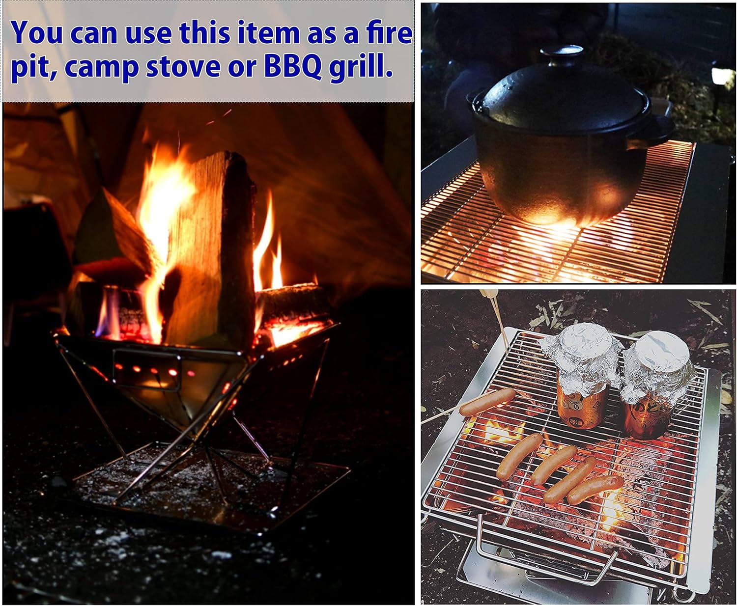 CAMPINGMOON Portable Stainless Steel Wood Burning Grill and Fire Pit 20-inch with Carrying Bag