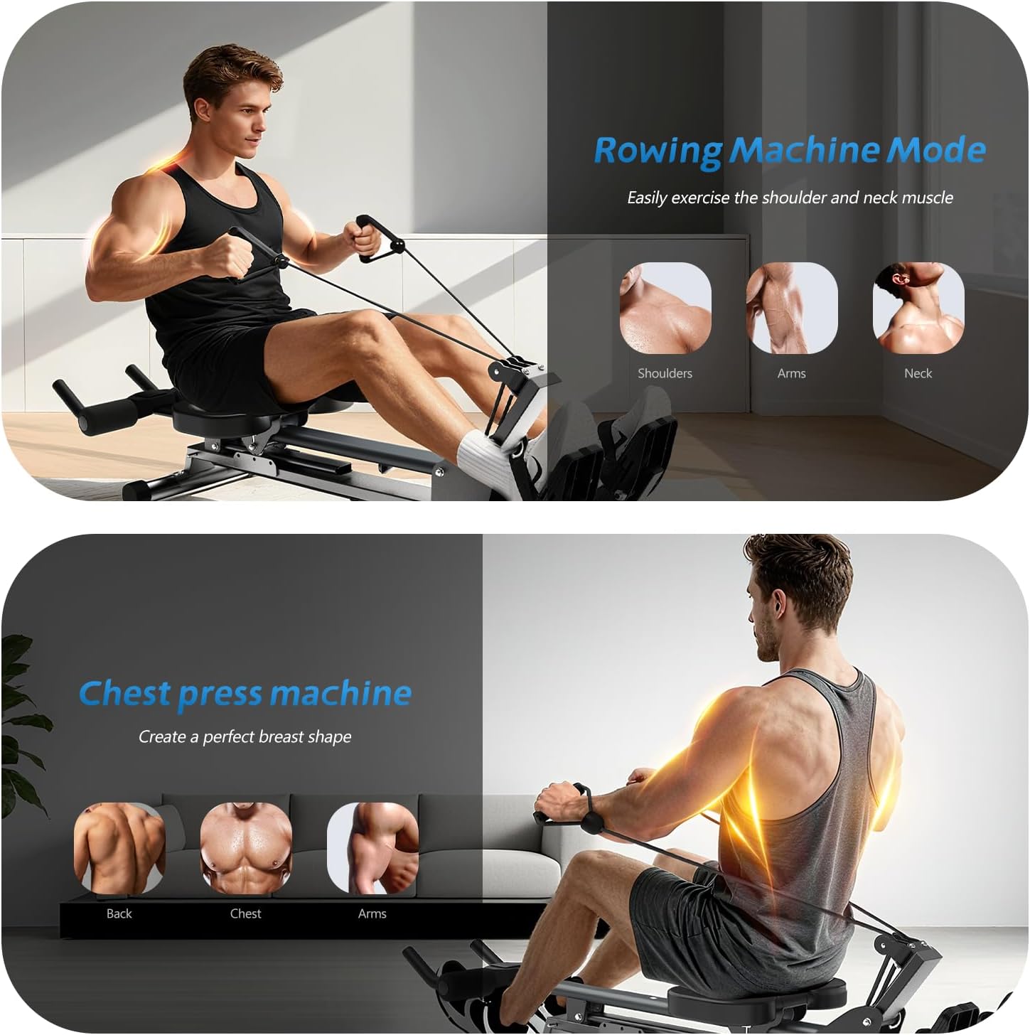 Ab Machine,Rowing Machines for Home,Vitaler 5 in 1 Adjustable Home Gym Equipment with Counter,Quiet & Foldable Best Ab Machine for Home