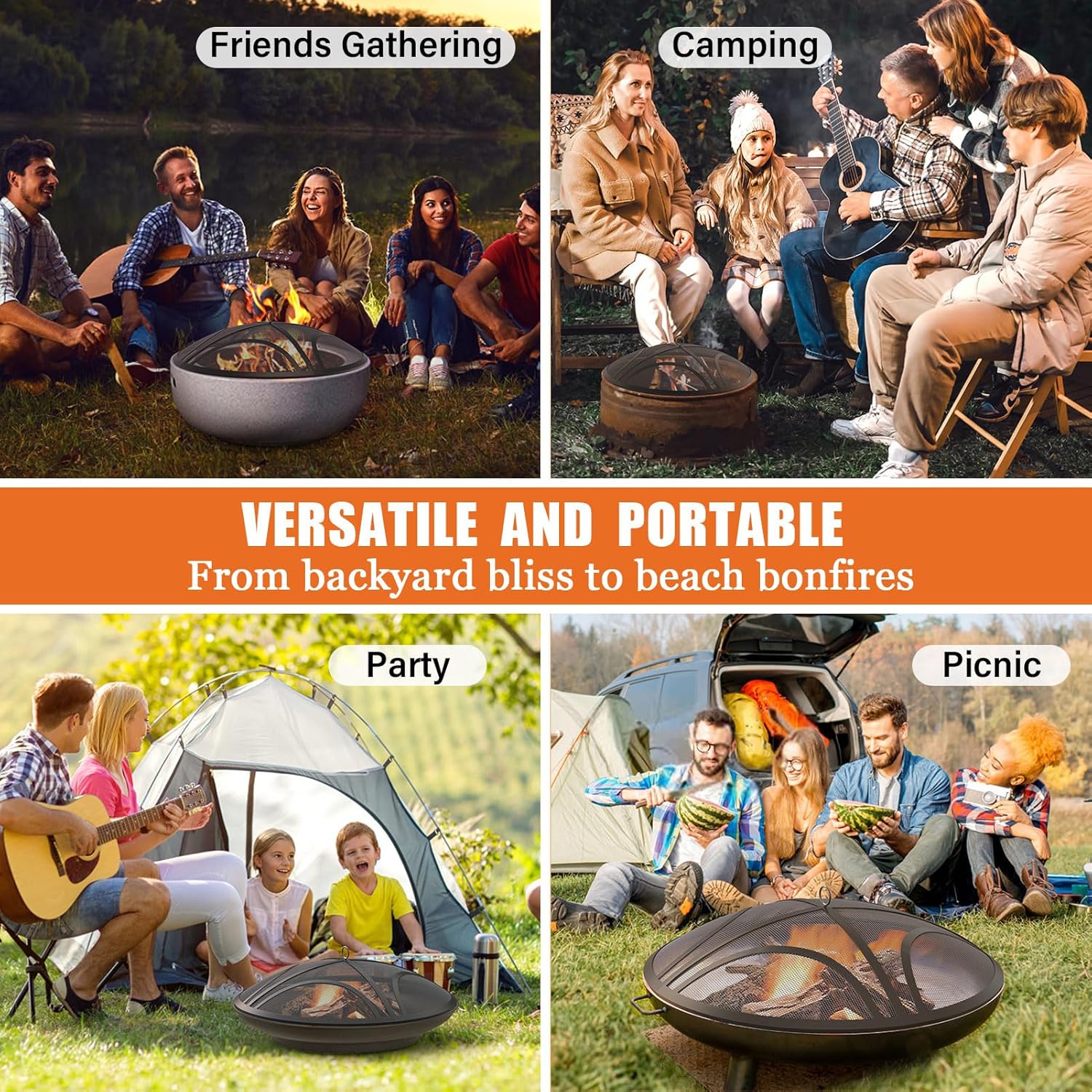 Fire Pit Spark Screen, Upgraded 40 Inch Outdoor Fire Pit Screen with Handle & Poker, Heavy-Duty Steel Fire Pit Cover Round Mesh Replacement Firepit Screen for Backyard/Beach/RV Camping