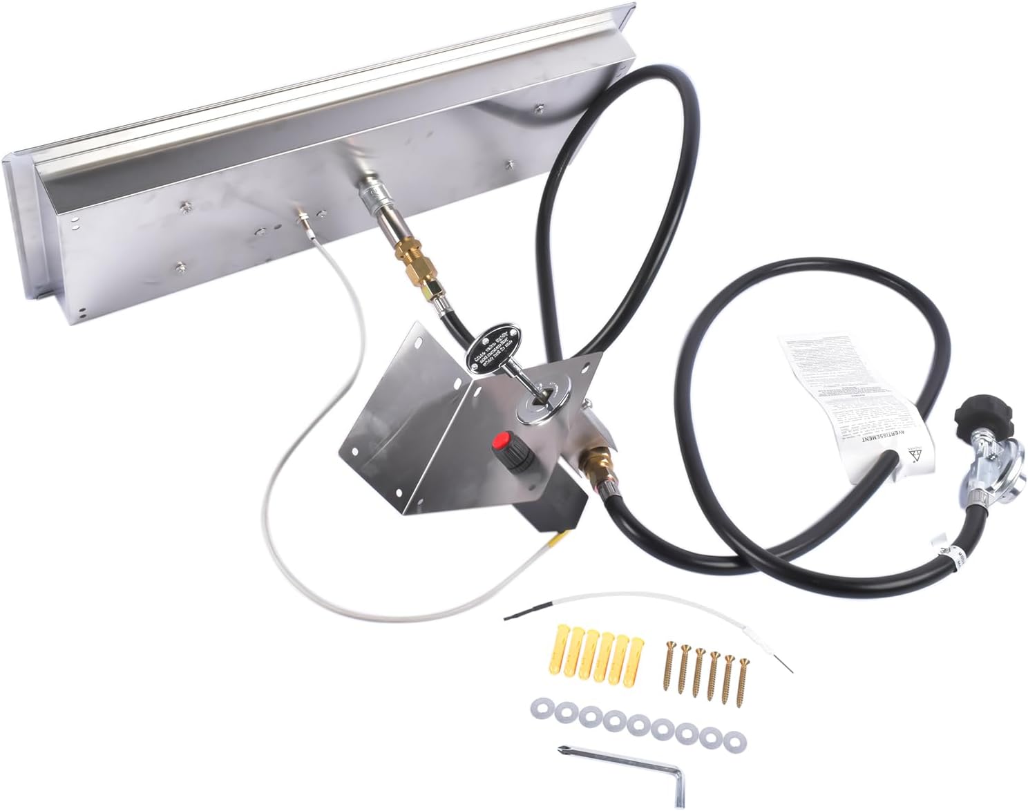 24 x 8 Inch Rectangular Stainless Steel Fire Pit Pan – 120,000 BTU Drop-in Propane Gas Fire Pit Burner Kit with H-Burner – Indoor/Outdoor Use, Weather-Resistant, Heavy Duty for Patio, Deck, Backyard