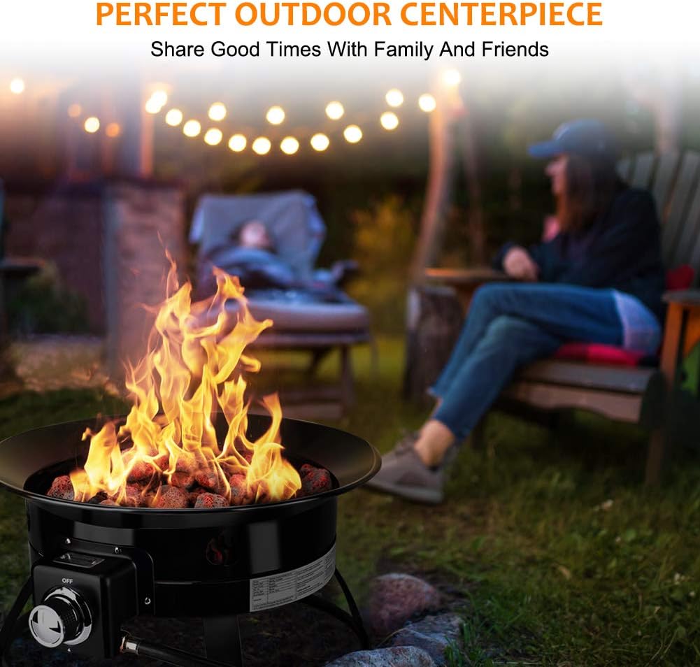 Portable Propane Fire Pit, Camplux Outdoor Gas Fire Bowl for RV Camping Backyard Party, FP19MB 19 Inch Diameter, Black