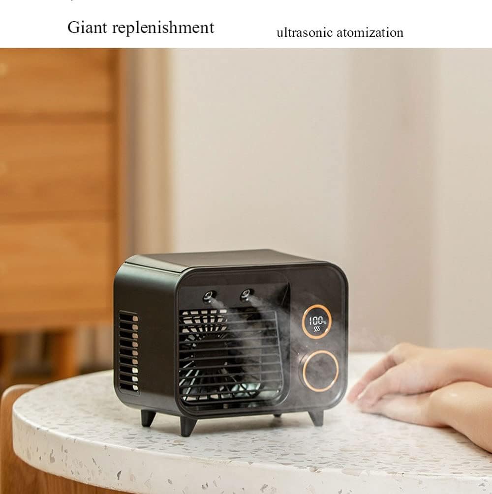 Portable Air Conditioner-2000mAh Rechargeable Personal Air Cooler with 5 Speeds, Quiet Mini Air Conditioner Fan, Desk Cooling Fan for Home, Bedroom, Travel, and Office (Color : Black)