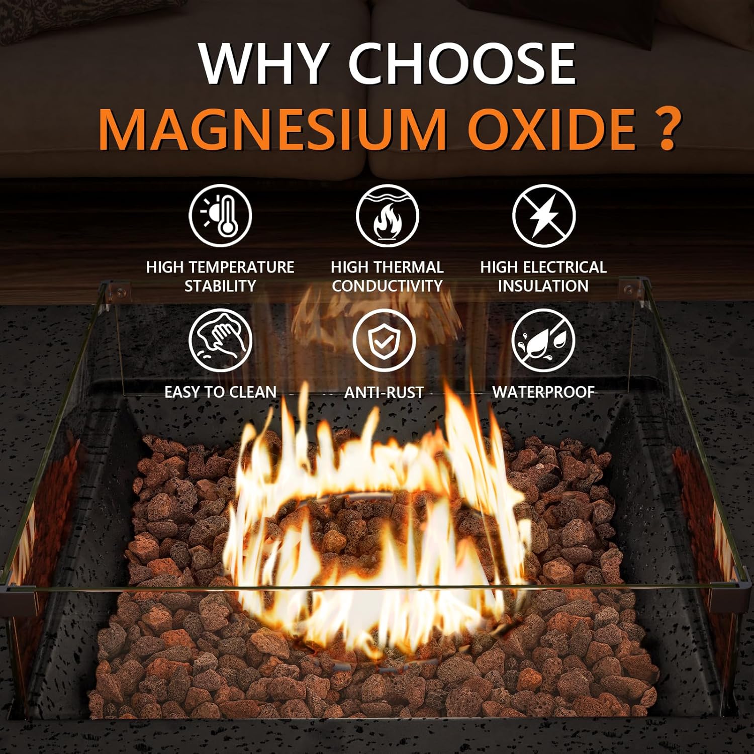 HOMPUS 35 inch Outdoor Propane Fire Pit & Outdoor Fireplaces, Coffee Table Square Faux Stone Base, 50000 BTU Stainless Steel Burner, Free Lava Rocks and Rain Cover, Wind Guard, Tank Cover, Gray