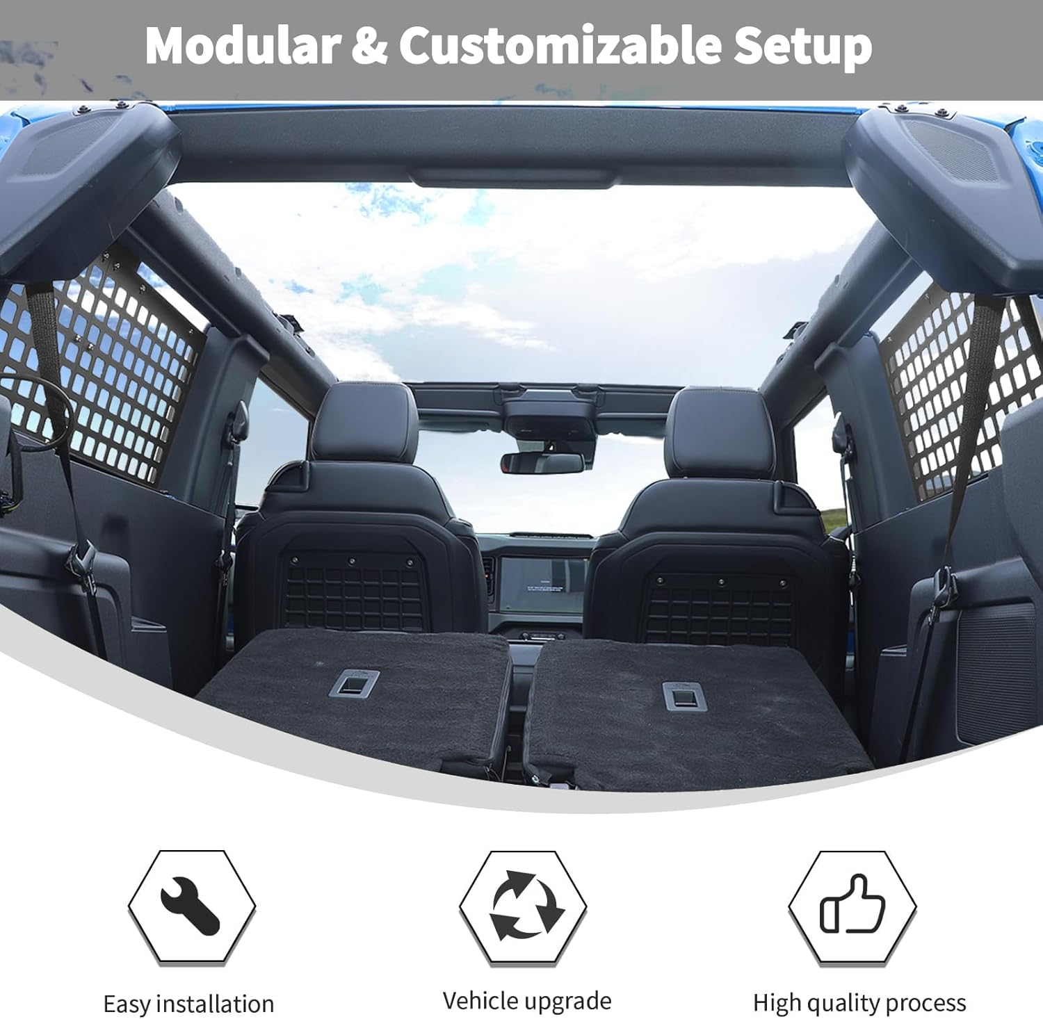 Linskip Trunk Molle Panel Compatible with 2021-2025 2026 Ford Bronco 2 Door Hard Top, Rear Window Cargo Molle Panel for Bronco Exterior Accessories - Space-Saving Organizer for Tools and Gear