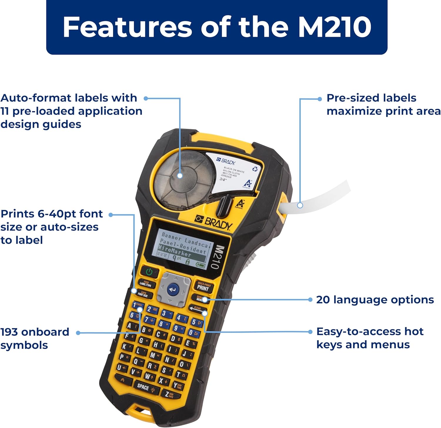 Brady M210 Portable Label Printer Partner Kit With: M210-KIT, BMP21, BMP21-PLUS Magnet Accessory (21-Magnet)
