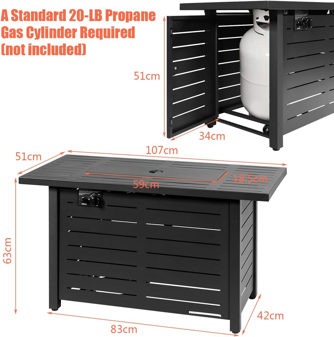 DORTALA 42'' Rectangular Propane Gas Fire Pit Table, 60,000 BTU Heater Outdoor Table W/Cover, Propane Heater, Burner Stove Fire Table for Outdoor Use, Black
