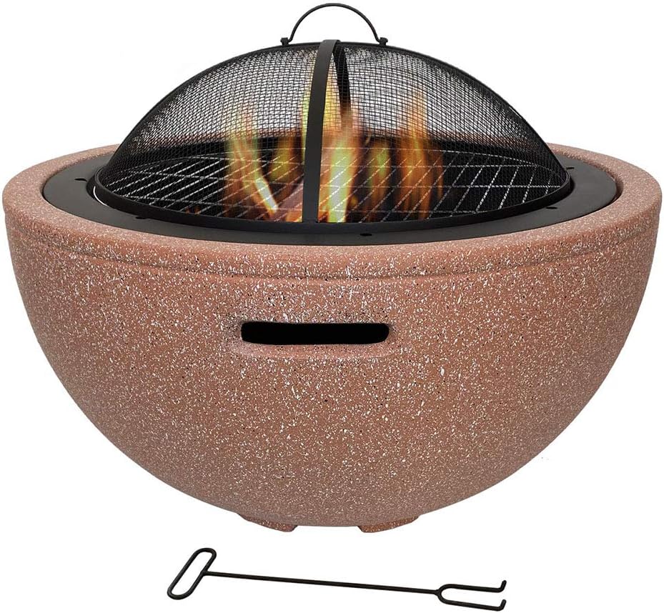 Fire Pit with BBQ Grill Shelf, Fire Pit Garden Fire Bowl for Garden and Patio Outdoor Garden Fire Pit with Mesh Cover Fire Pit with BBQ Grill Shelf 75.5 * 55cm,Brown