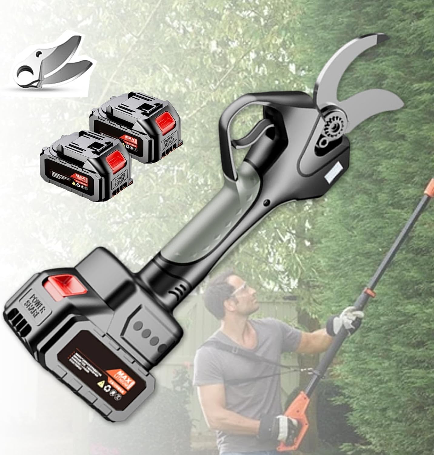Brushless Motor Professional Electric Pruning Shears, 21V Cordless, High-Carbon Steel Blade, LCD Display, 2.1m Extendable Pole, Dual 4500mAh Battery for Trees & Bushes
