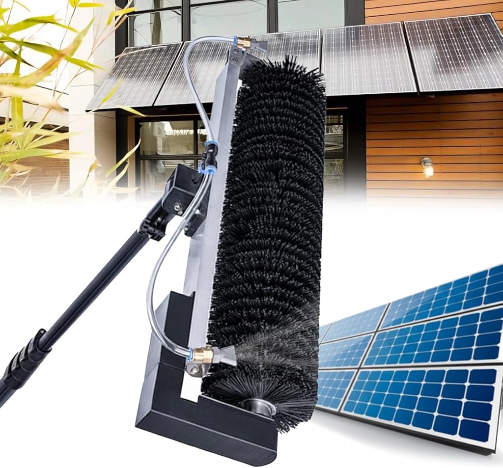 Solar Roller Brush, Telescopic Rod PV Panel Wash Cleaning Machine, Electric Solar Photovoltaic Panel Cleaning Machine for Office Building/Garden 7.5m/24.6FT Battery