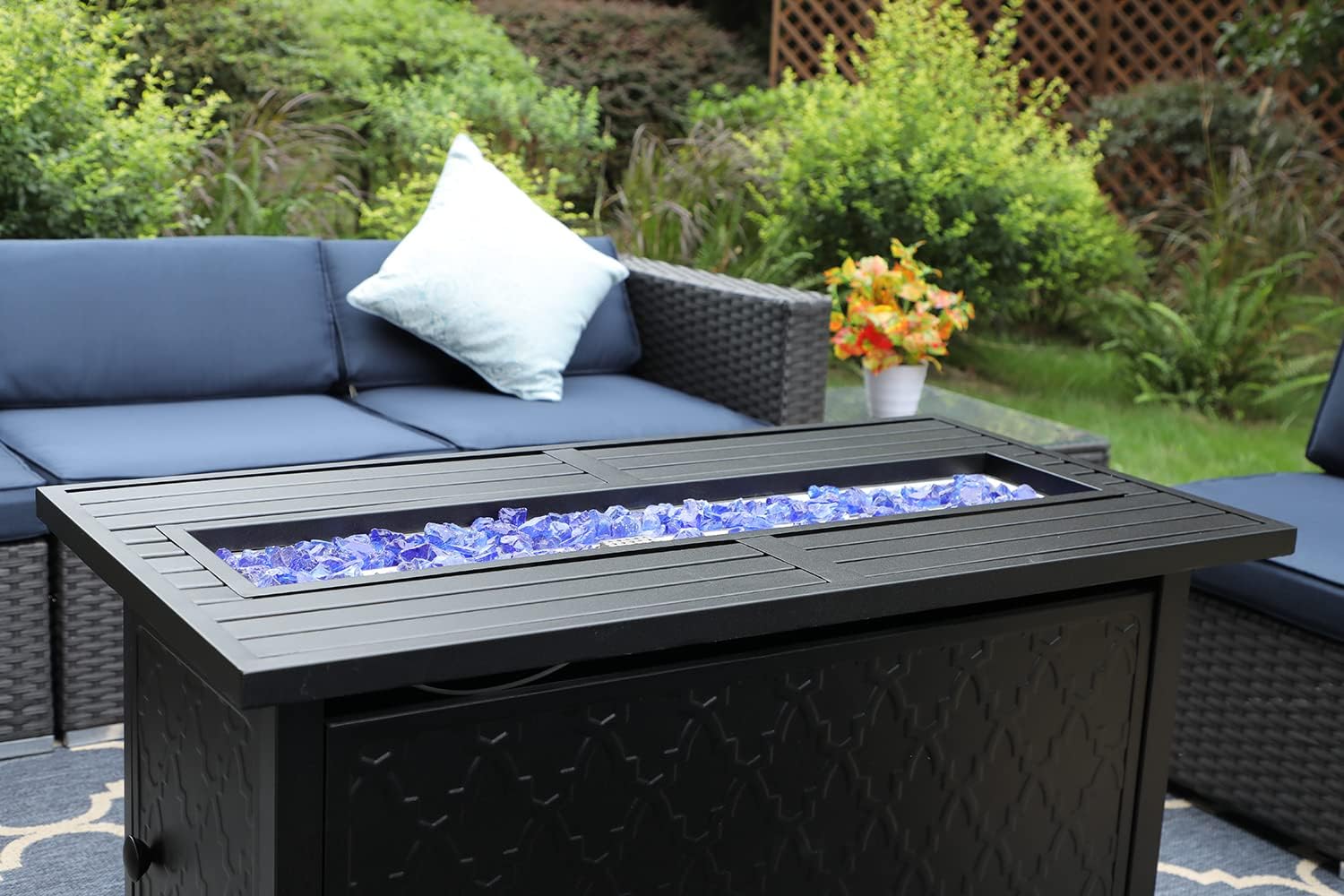 Gas Fire Pit Table 45 inch 50,000 BTU Square Outdoor Propane Fire Table Fireplace for Patio Garden Camping Outdoor Heating with Blue Fire Glass