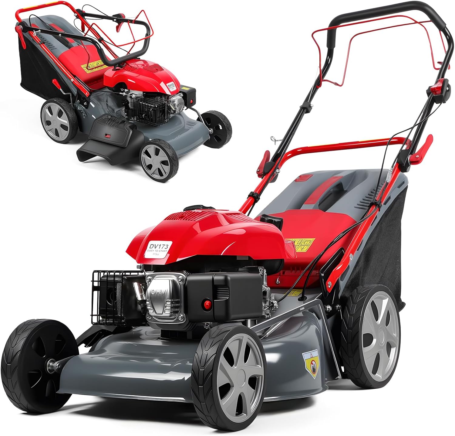 Lawn Mower, 20-Inch Self Propelled Gas Lawn Mower, 173cc Gas Lawn Mowers with 60L Grass Tank, 3-in-1 Gas Push Lawn Mowers, Mulching & Side Discharge, Adjustable 6-Positions Cutting Height, Easy Start