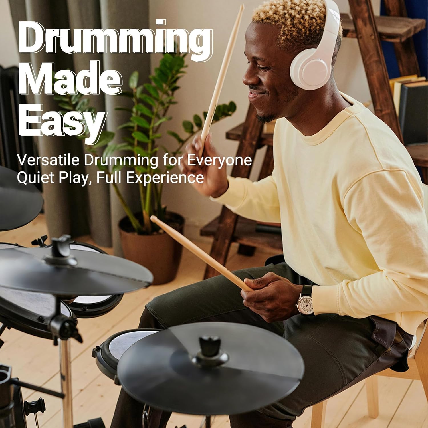 MOSEN Electric Drum Set with 4 Quiet Mesh Drum Pads, Cymbals, Sticks, Headphones, USB MIDI, Kick Pedal, 195+ Sounds and 25 Drum Kits for Beginner MED-X3