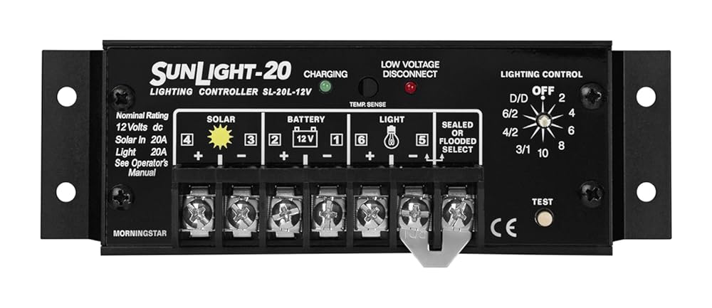 Morningstar Sunlight 20A Solar Charge Controller (SL-20L-12V) - Solar Panel Regulator for 12 Volt Batteries, Lighting Ctrl, Easy Setup, Corrosion Resistant Terminals, 5 Year WTY - Designed in The USA