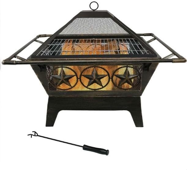 Generic Square Outdoor Steel Wood Burning Fire Pit with Star Design, bronze