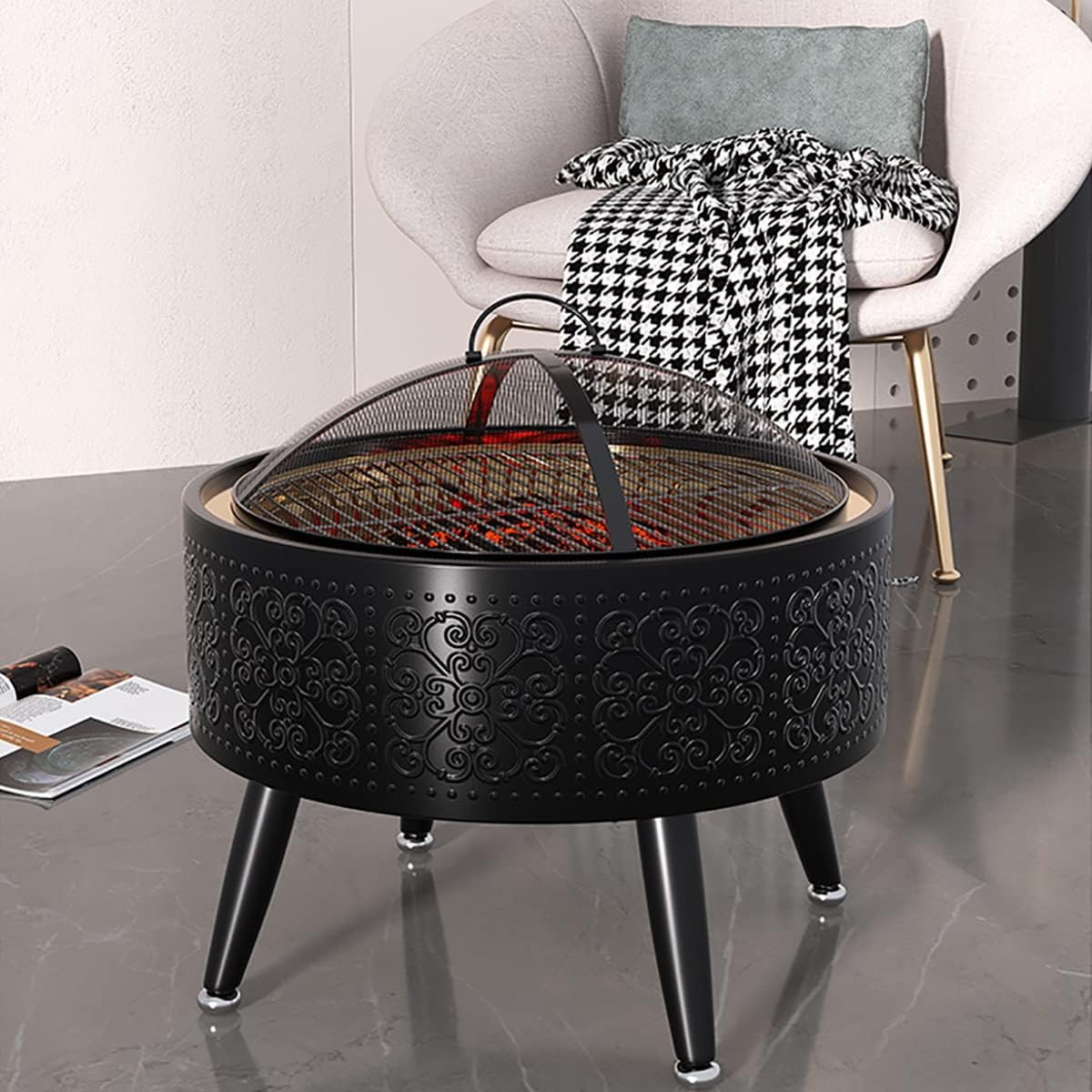Grill fire Pit, Indoor Charcoal fire Pit Heating Household Stove smokeless Carbon fire Pit Patio Winter Outdoor Barbecue fire Pit Table Charcoal fire Pit (Color : Black)